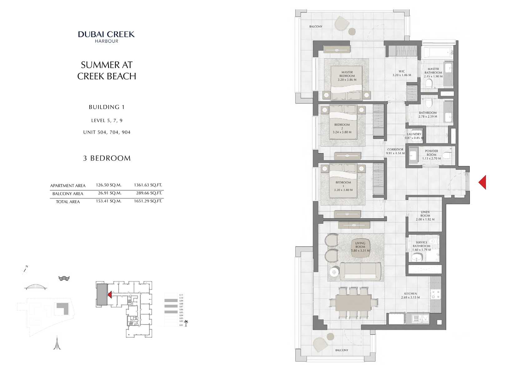 3 Br Building 1 Level-4-6-8-10 Unit 404-604-804-1004, Size 1651 Sq Ft
